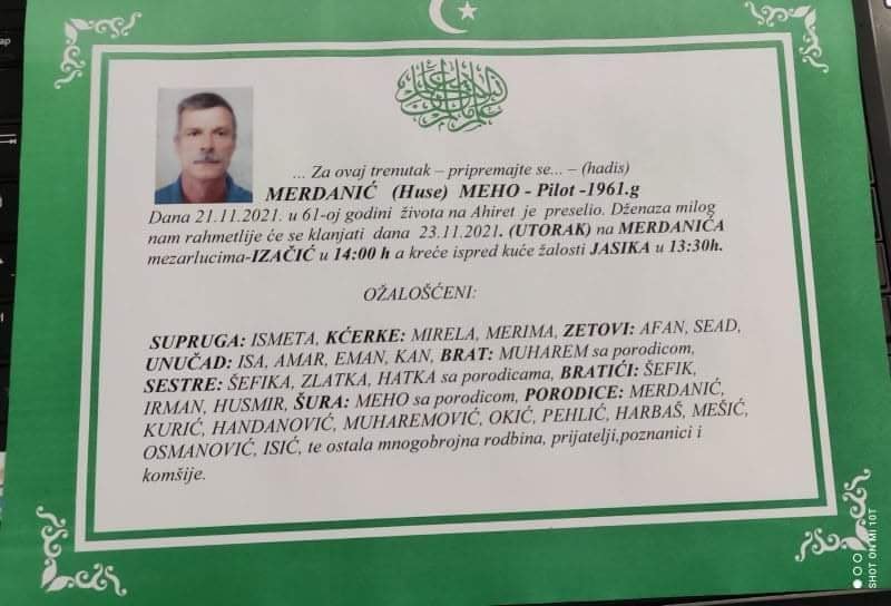 Na ahiret preselio čuveni pilot Meho Merdanić